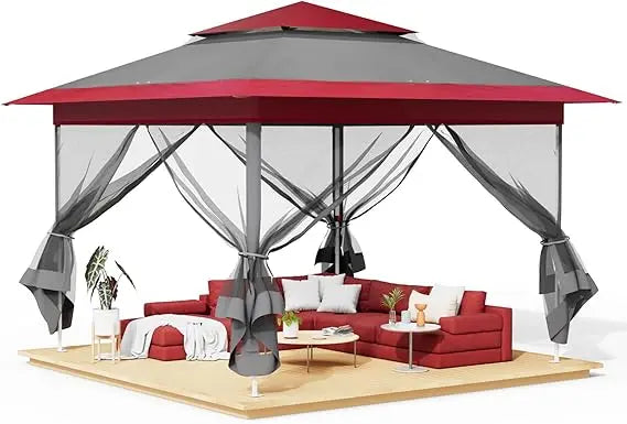 11x11 Gazebo Pop Up Outdoor Canopy Tent with Mesh Walls and Bag