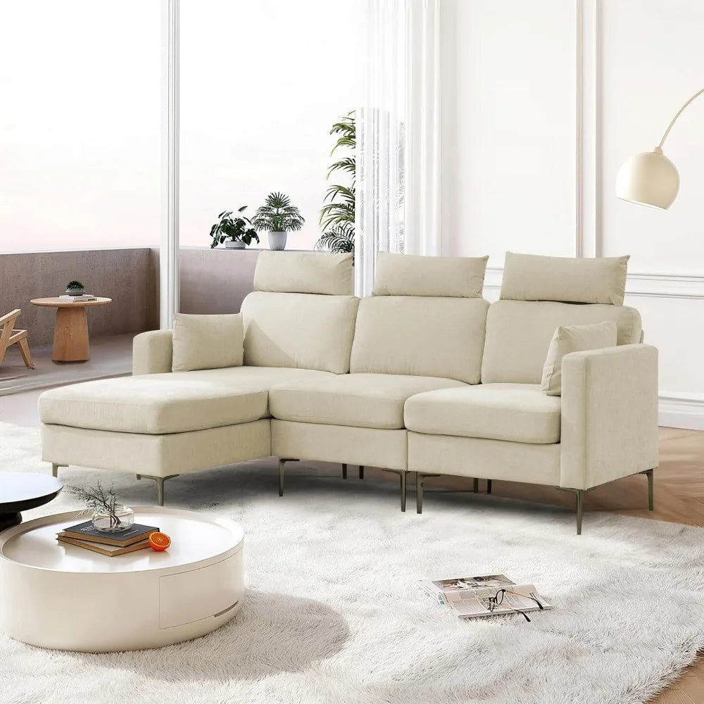 L-Shaped Sectional Sofa 90.6" Modern 3-Seater Convertible Couch