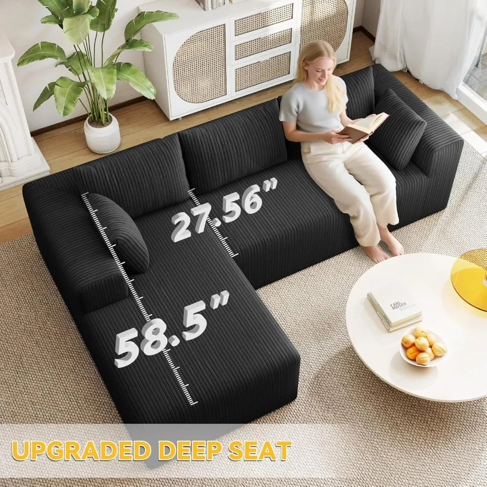 L-Shaped Cloud Sectional Sofa Modular Deep Seat No Assembly Corduroy