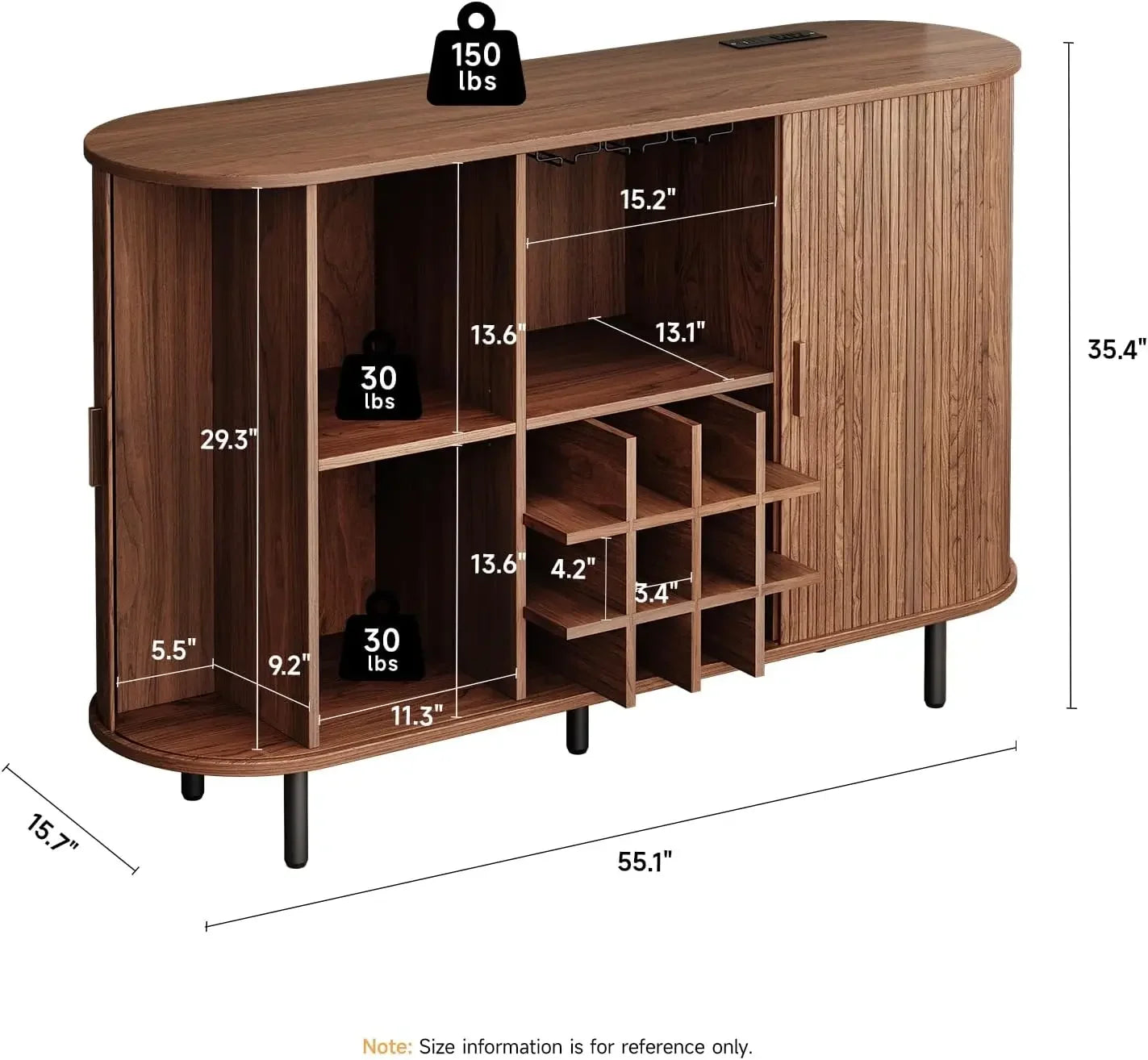 55" Wine Bar Cabinet LED Light Modern Liquor Whiskey Coffee Station