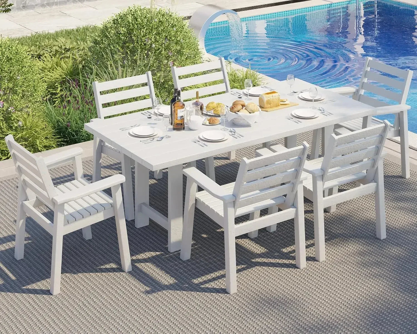 7-Piece Outdoor Dining Set with 6 Chairs and Umbrella Hole for Patio