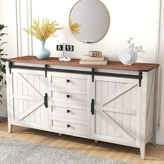 60 Inch Farmhouse Dresser 4 Drawers Rustic Chest of Drawers Bedroom