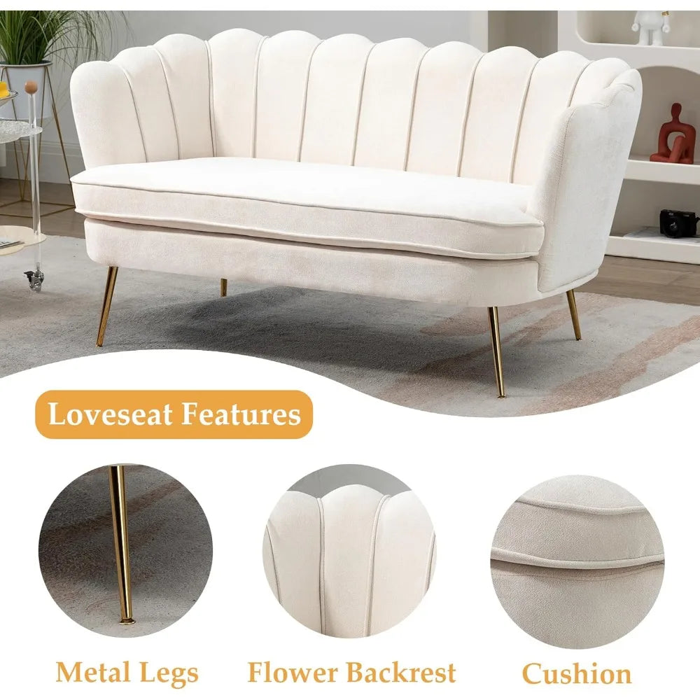 59 Inch Modern Chenille Loveseat Sofa Small Couch with Flower Back