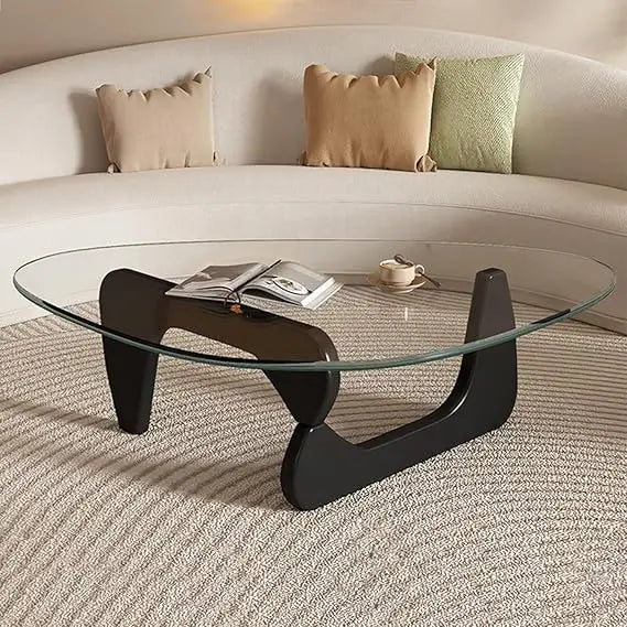 Small Black Glass Coffee Table Mid Century Modern Wood Rustic Design
