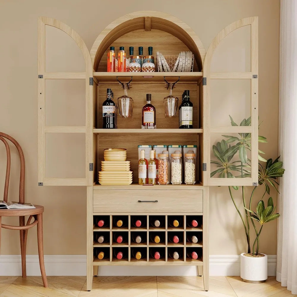 Whiskey Wine Storage Cabinet Glass Holder Stylish Home Bar Arched Design