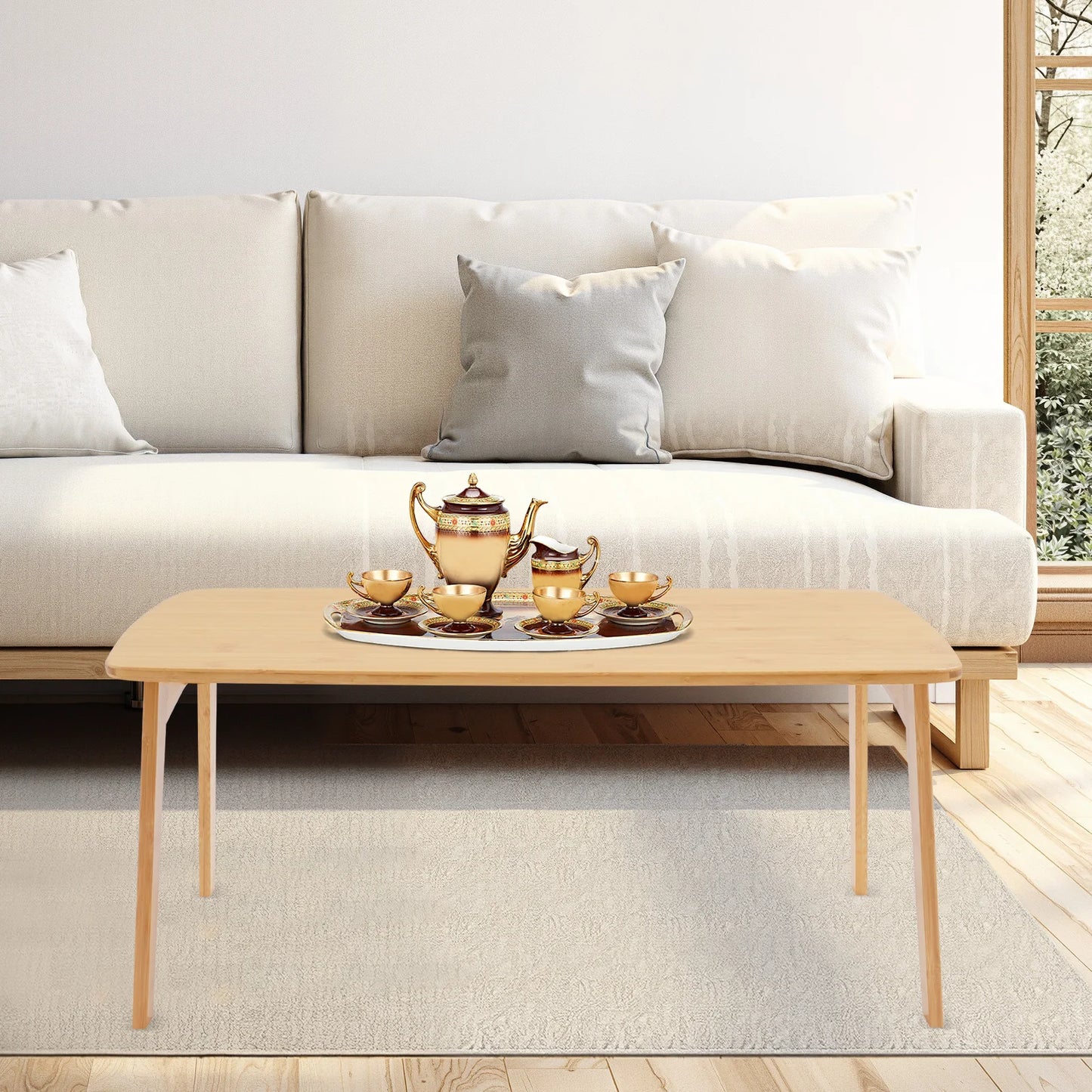 Folding Bamboo Coffee Table Portable Floor Table for Tea Study Work