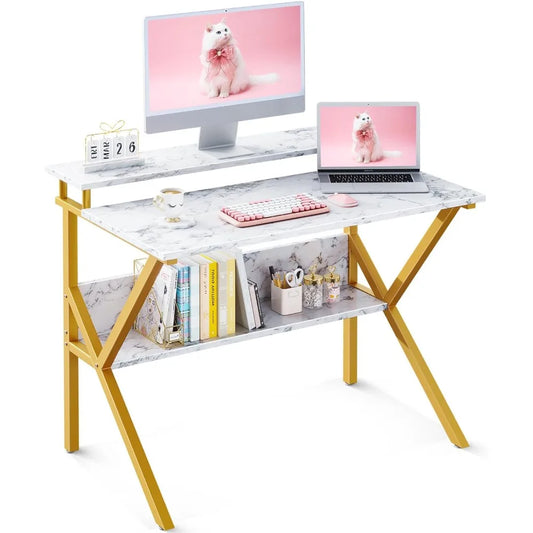 Compact 27.5-Inch Computer Desk with Monitor Stand and Storage