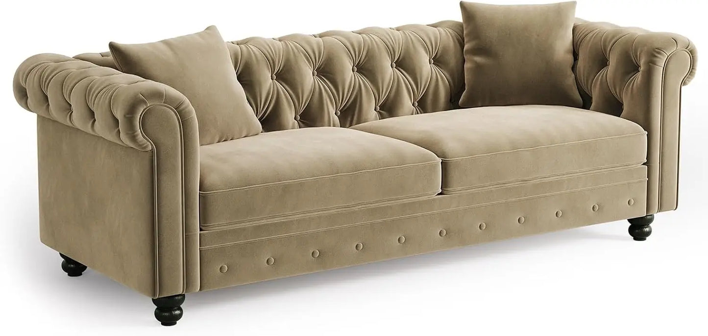 82" Velvet Chesterfield Sofa Deep Seat Button Tufted Couch w/Rolled Arms Classic