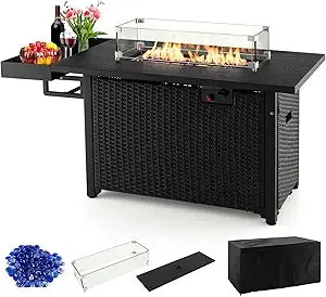 52 Inch Outdoor Propane Fire Pit Gas Table 50000 BTU Wicker Patio