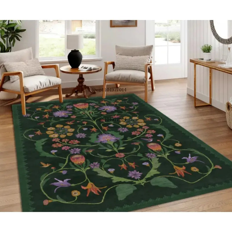 Indoor Non-Slip Area Rug with Colorful Floral Design for Living Room