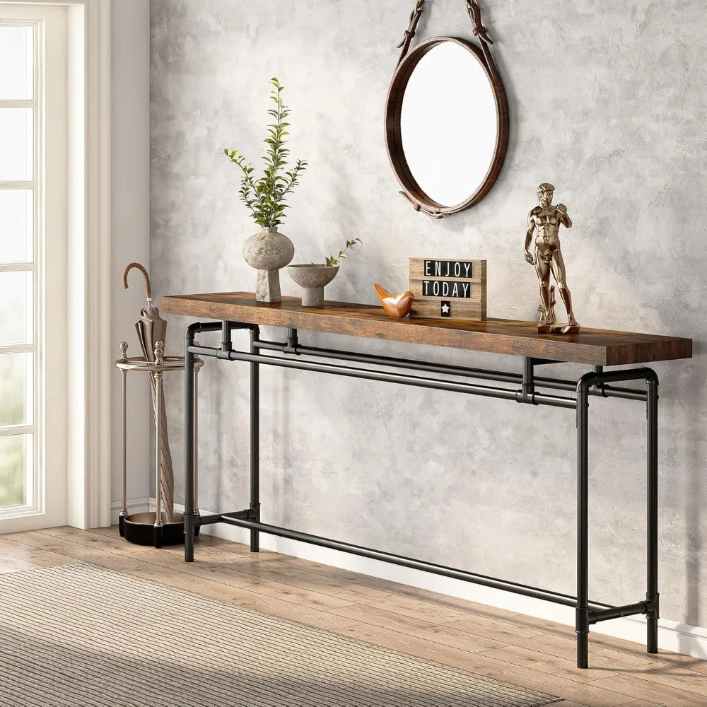 Console Table 70.9 Inch Long Industrial Narrow Sofa Table for Living Room