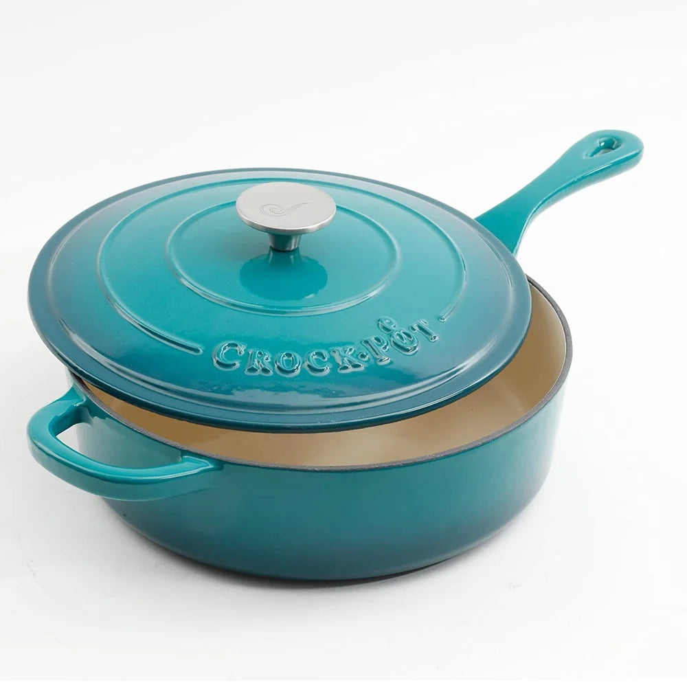 Enameled Cast Iron Skillet with Lid Nonstick Heavy Duty Cooking Pan