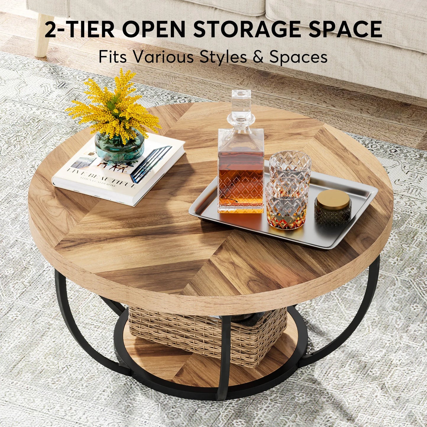 Ljustra Modern Round Coffee Table 31.7 Inch Industrial Design