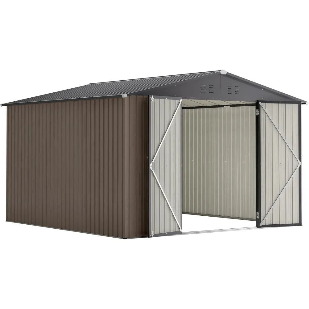 10x10 Metal Storage Shed Lockable Door Sliding Roof Utility Tool