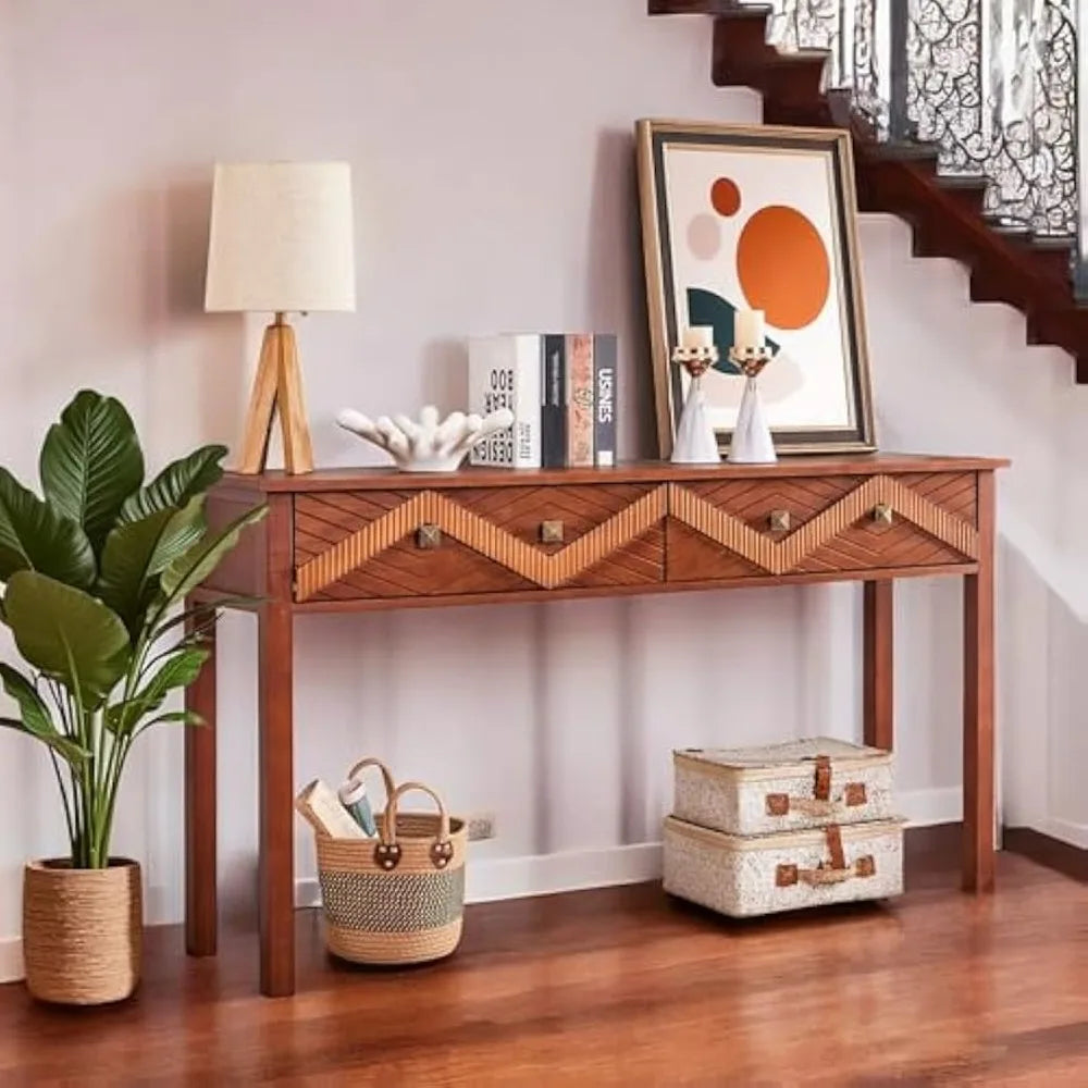55 Inch Mid Century Modern Console Table with 2 Drawers for Entryway