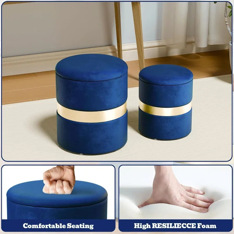 Ljustra Round Set of 2 Storage Ottomans Upholstered Velvet Stool