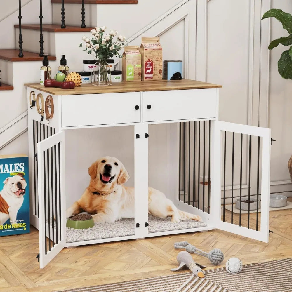 Large Dog Crate Indoor Furniture 41 Inch Wooden Kennel for 2 Dogs