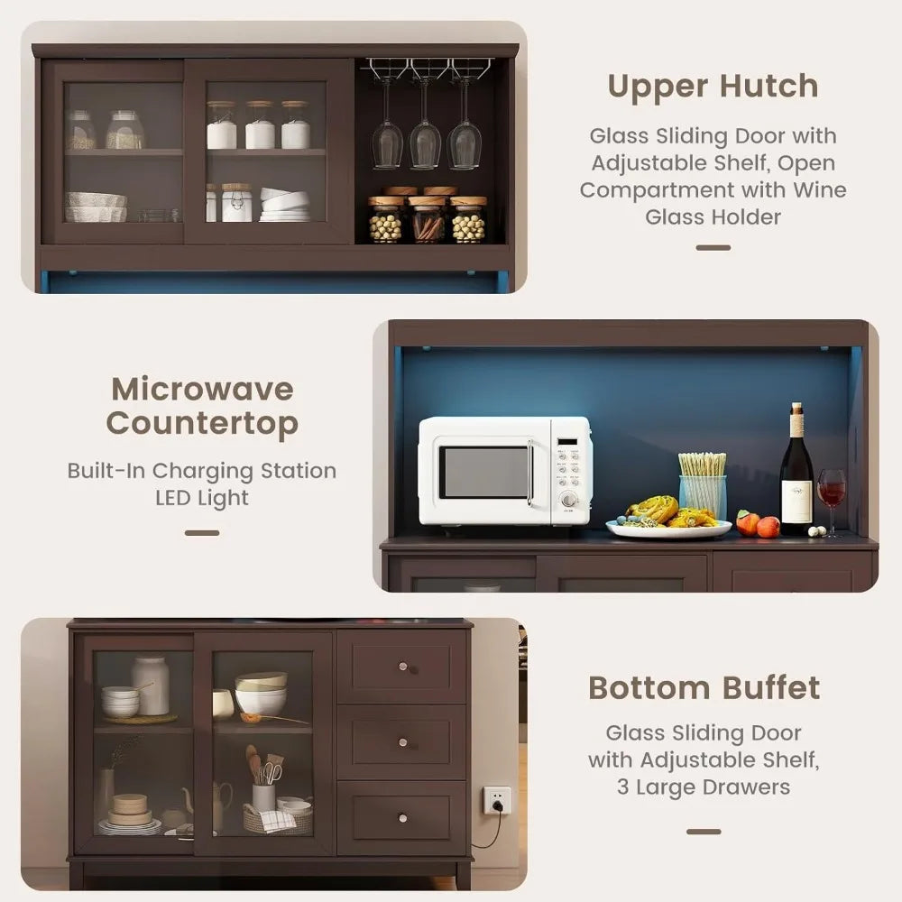 73 Inch Kitchen Pantry Storage Cabinet Buffet Hutch with Power Outlets