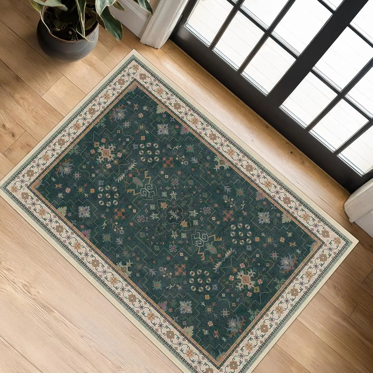 Boho Washable Entry Rug 2x3 Indoor Non Slip Rubber Backing Stain Resistant