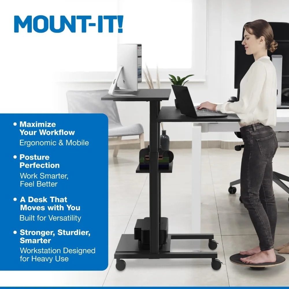 Ljustra Mobile Desk Workstation Height Adjustable Rolling Computer Desk