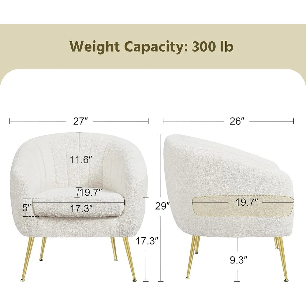 Sherpa Fabric Accent Chair Modern Cozy Vanity Chair with Gold Legs