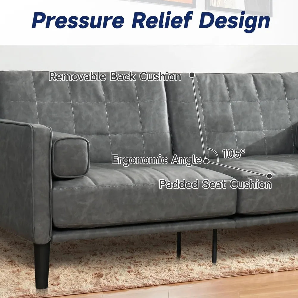 70 Inch Mid Century Modern Loveseat Couch Faux Leather Upholstered