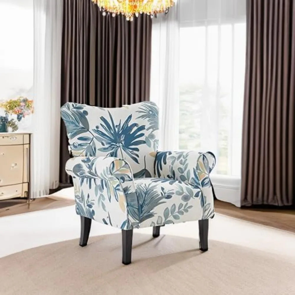 Modern Wingback Accent Chair High Back Floral Upholstered Armchair