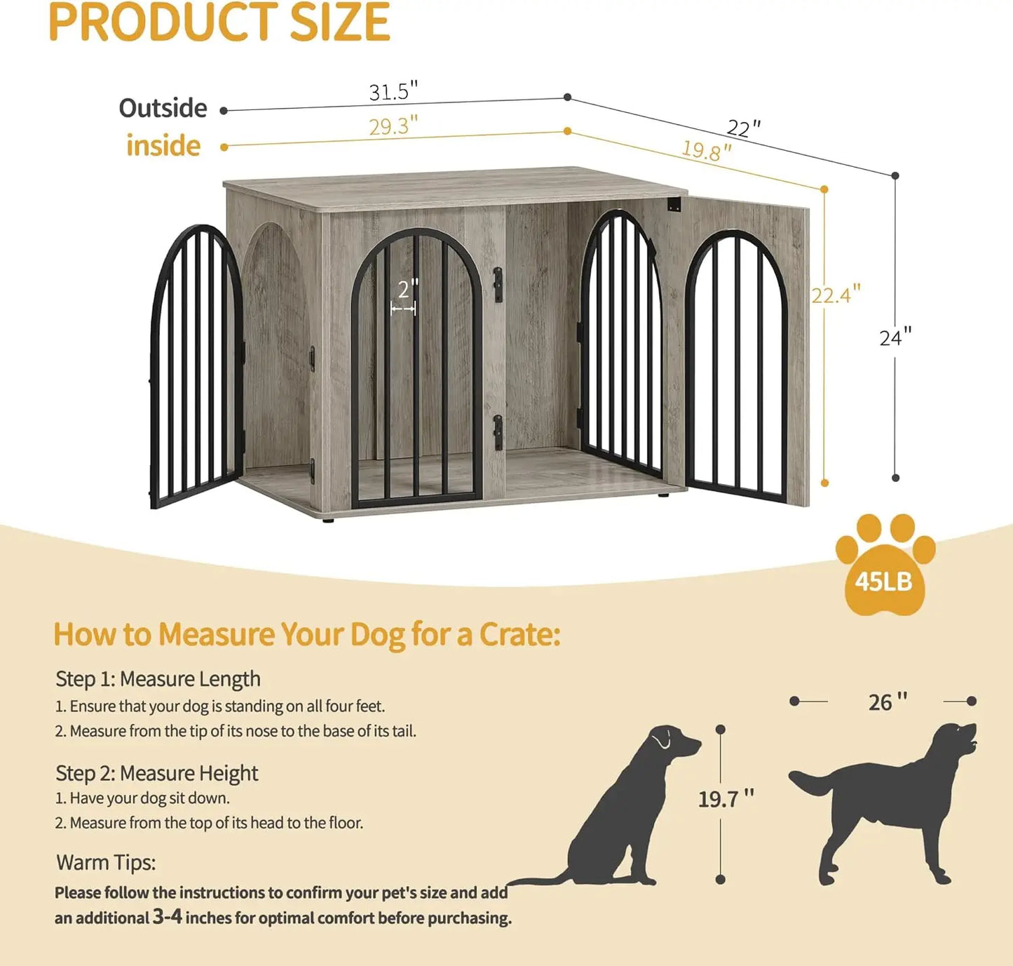 31.5 Wooden Dog Crate Furniture Indoor Kennel TV Stand Anti-Chew