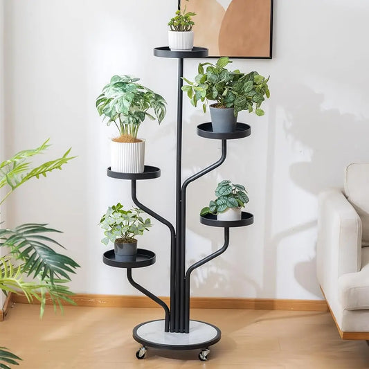 5 Tier Indoor Plant Stand Rolling Metal Shelf Wrought Iron Display