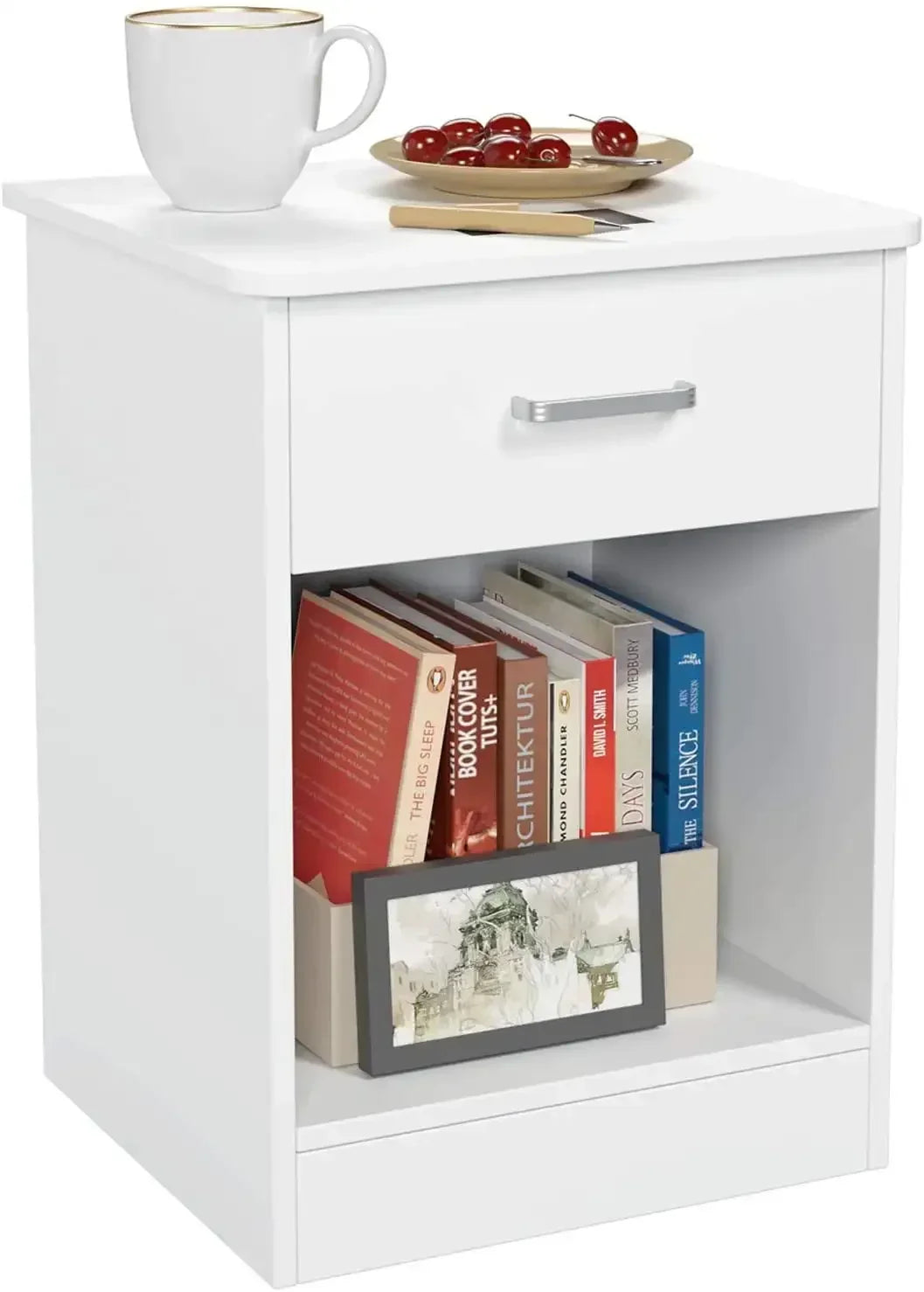 2 Tier Nightstand with Drawer Modern End Table for Bedroom Living Room