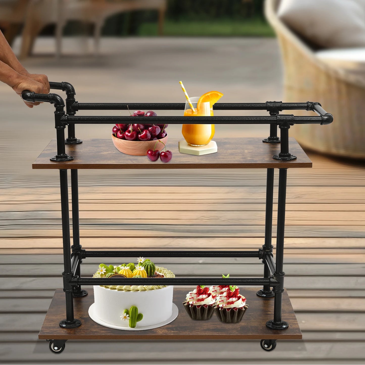 Ljustra Industrial Bar Cart Serving Cart Mobile Kitchen Rolling Cart