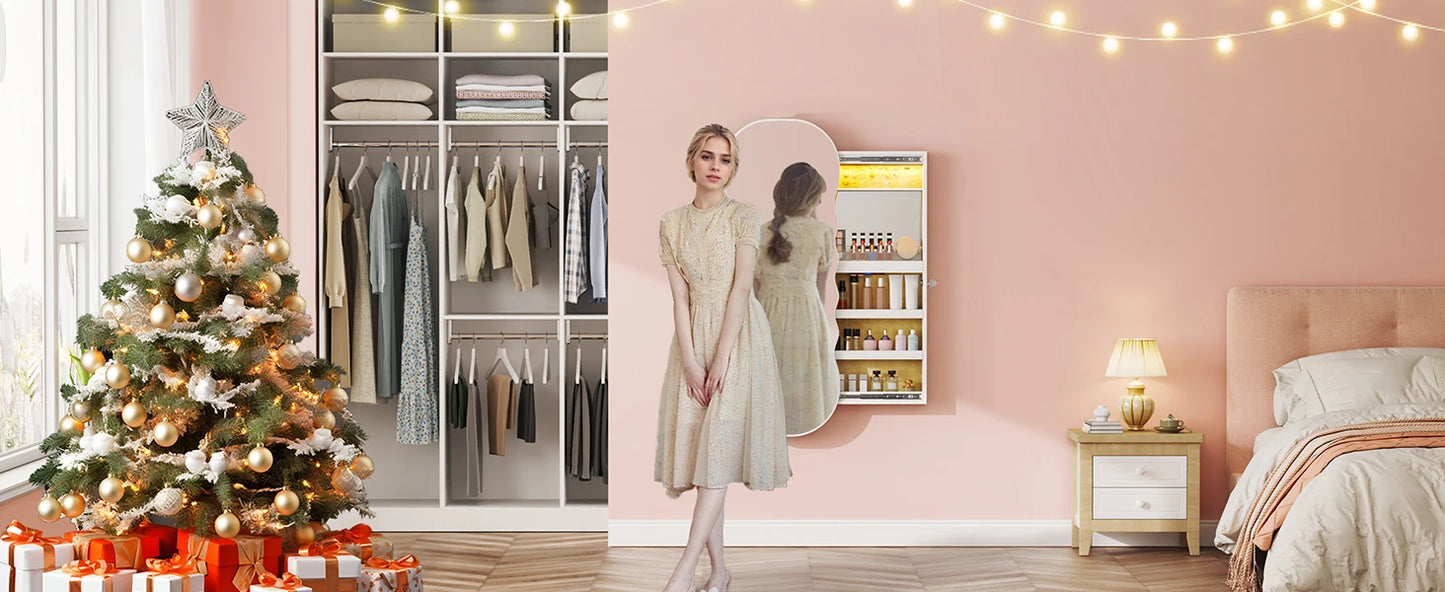 Ljustra Jewelry Armoire with LED Lights Lockable Hanging Organizer Cabinet