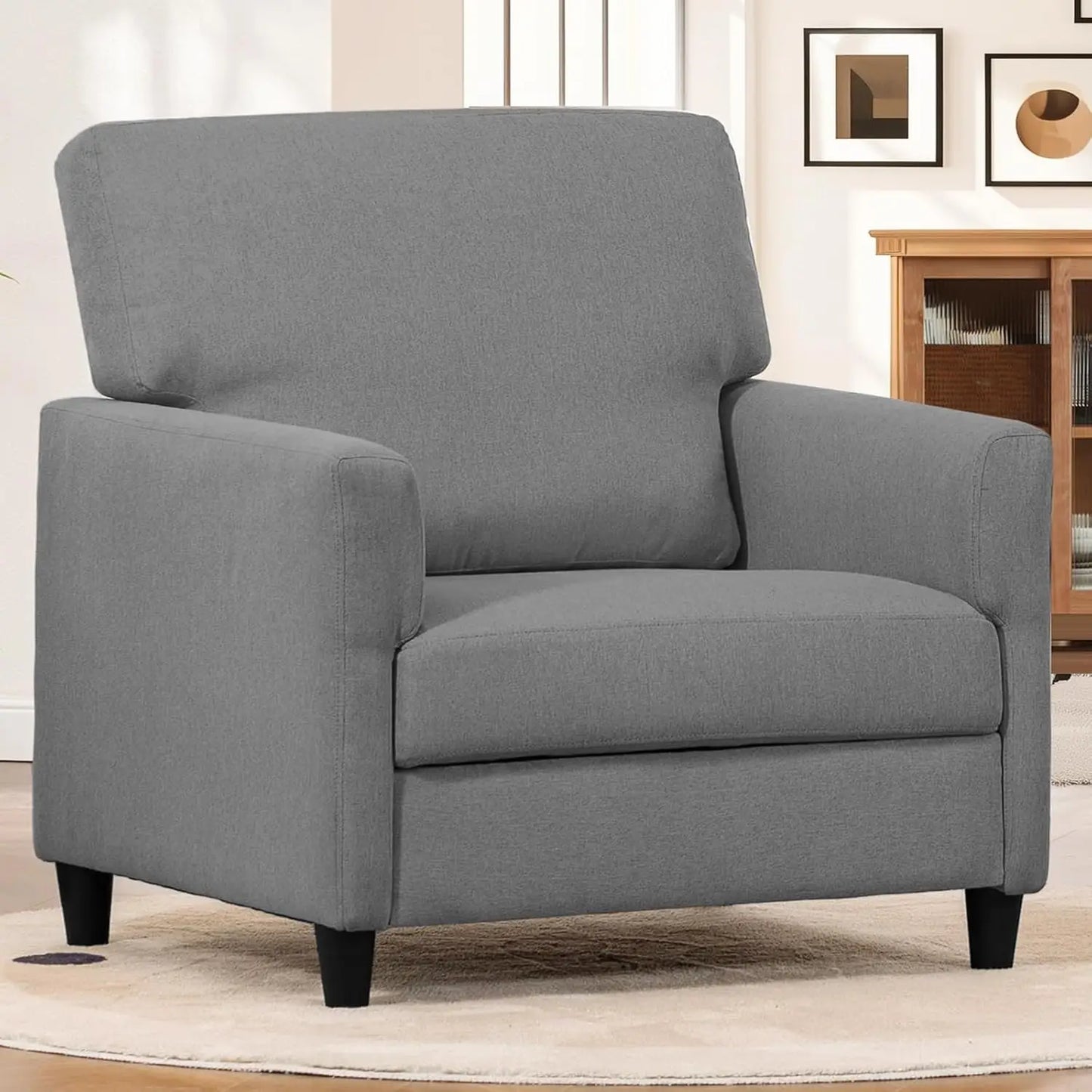 Ljustra Mid-Century Accent Chair Modern Upholstered Linen Fabric Sofa