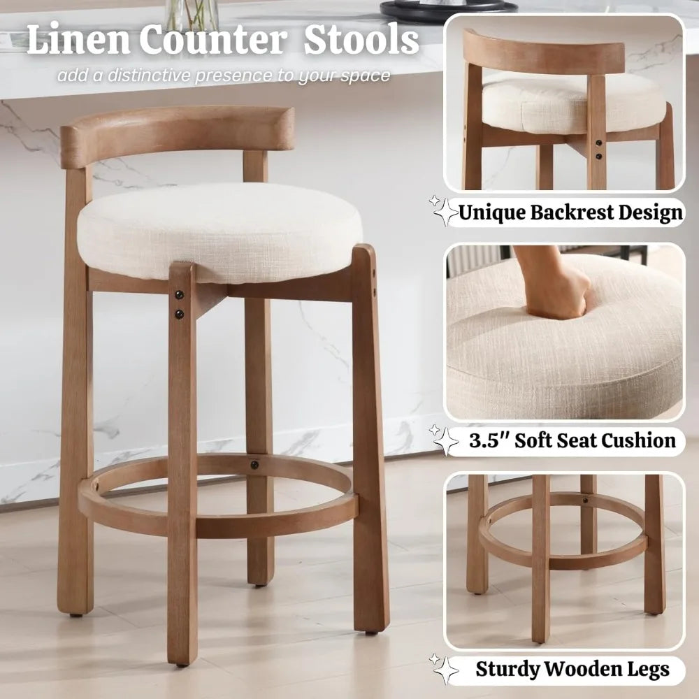 Mid Century Modern Bar Stools Set of 2 Upholstered Kitchen Stools