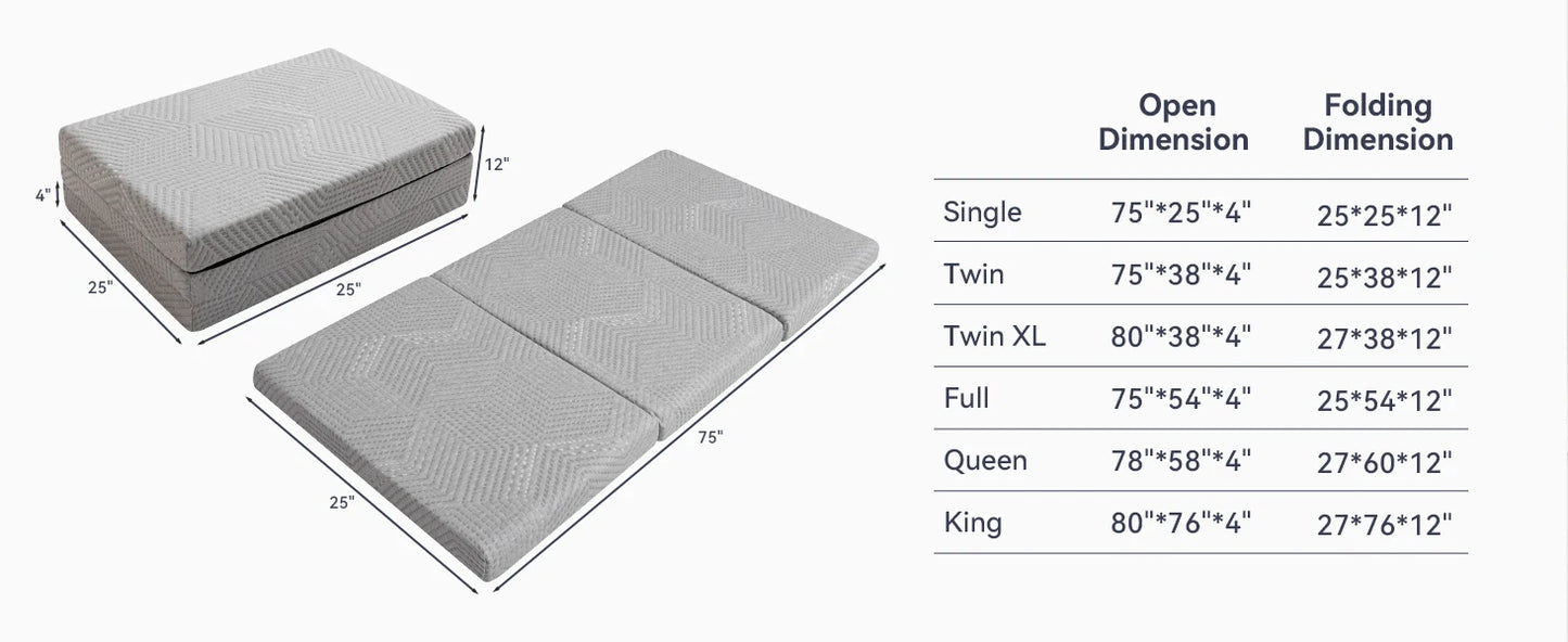Ljustra Folding Memory Foam Mattress Portable Trifold Camping Guest
