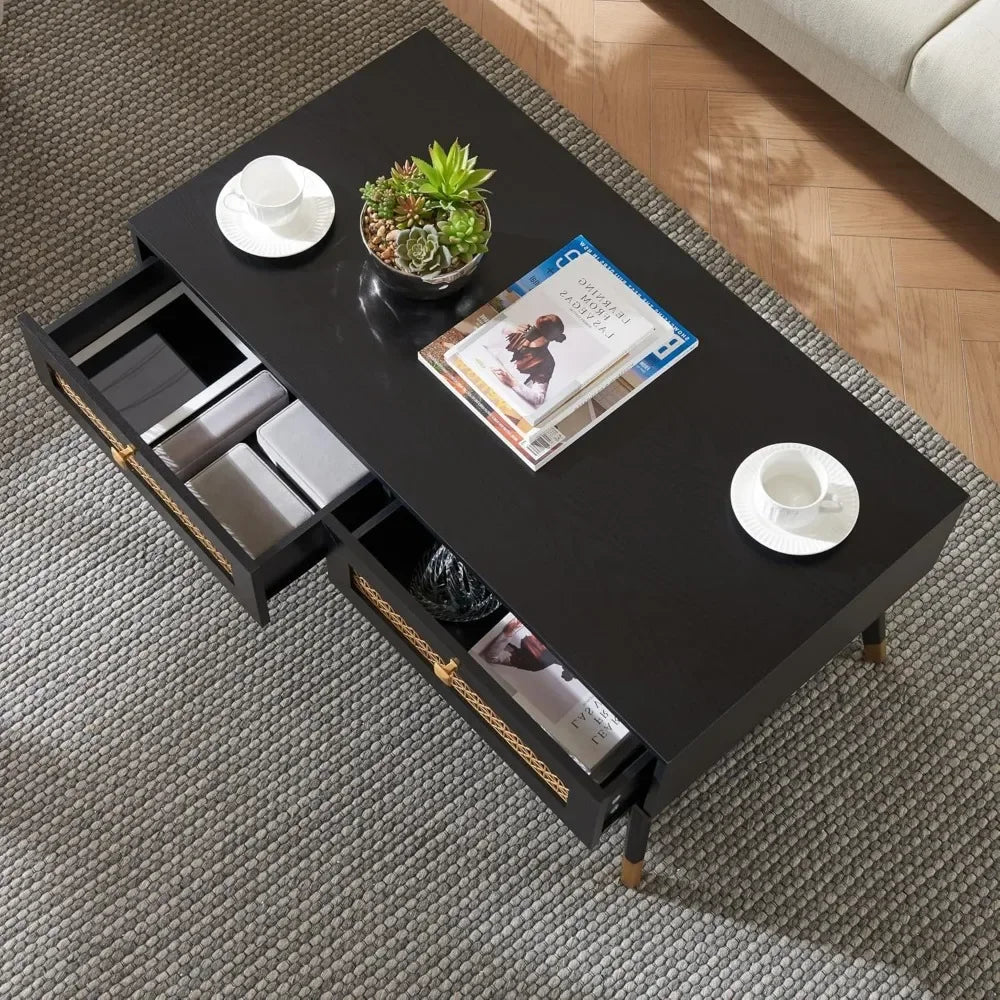 Wooden Mid Century Modern Coffee Table with Storage for Living Room