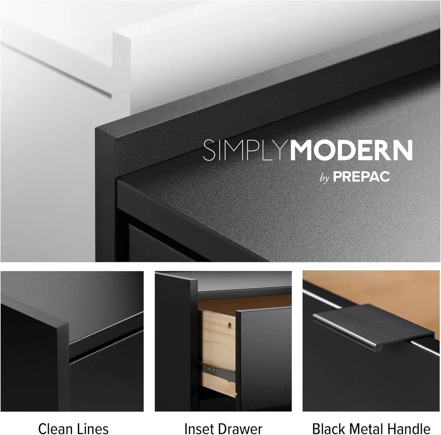 Simply Modern Nightstand Bedside Table with 2 Drawers and Open Shelf