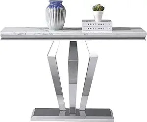 47 Inch White Marble Console Table Modern Stainless Steel D-Base