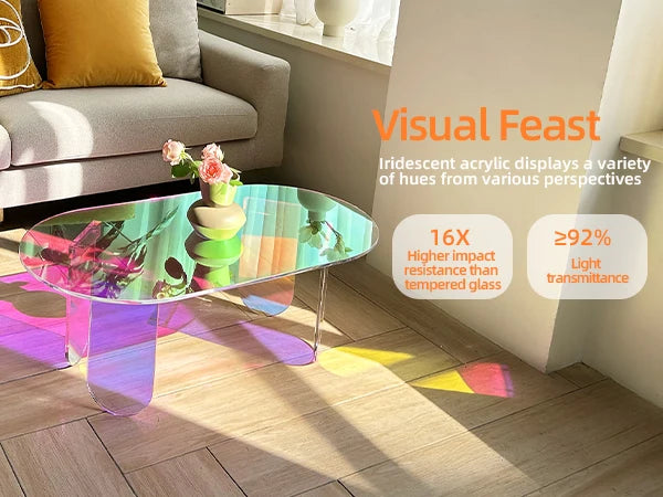 Iridescent Acrylic Coffee Table Modern End Table Minimalist Design 37.4in