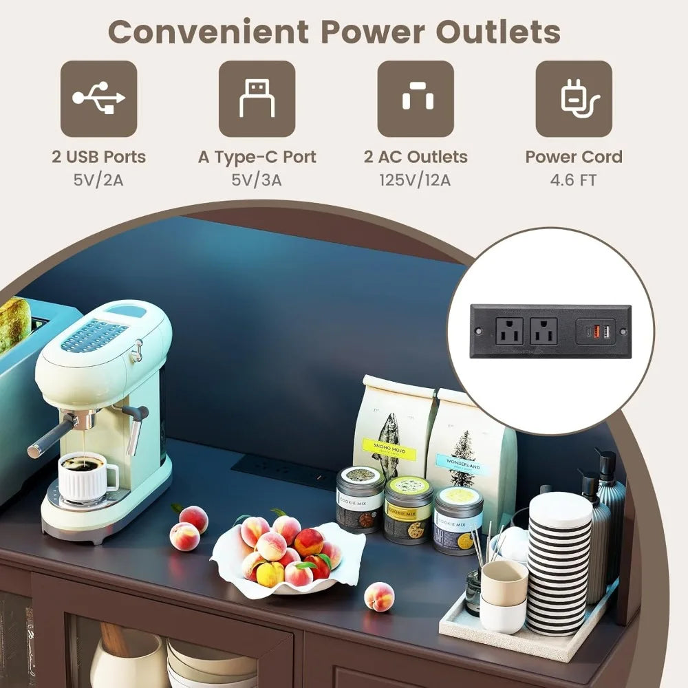 73 Inch Kitchen Pantry Storage Cabinet Buffet Hutch with Power Outlets
