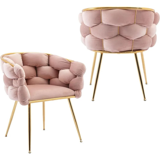 Luxury Set of 2 Leisure Velvet Accent Chairs Modern Sofa Stool