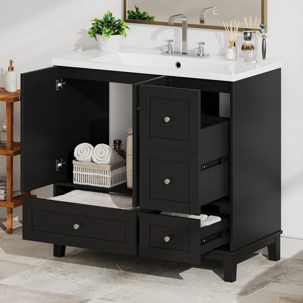 36 Inch Modern Bathroom Vanity with USB Charging and Ample Storage