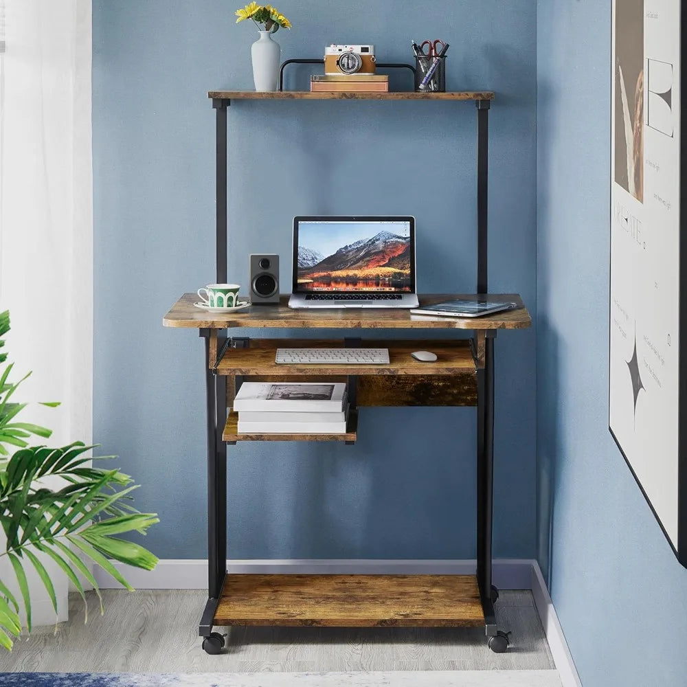 3-Tier Rolling Computer Desk Mobile Office Desk for Small Spaces