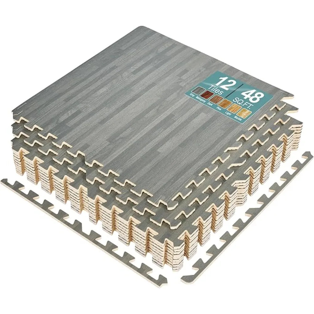 12 Tiles Wood Grain Floor Tiles Foam Mat 48 Sq Ft Exercise Mats