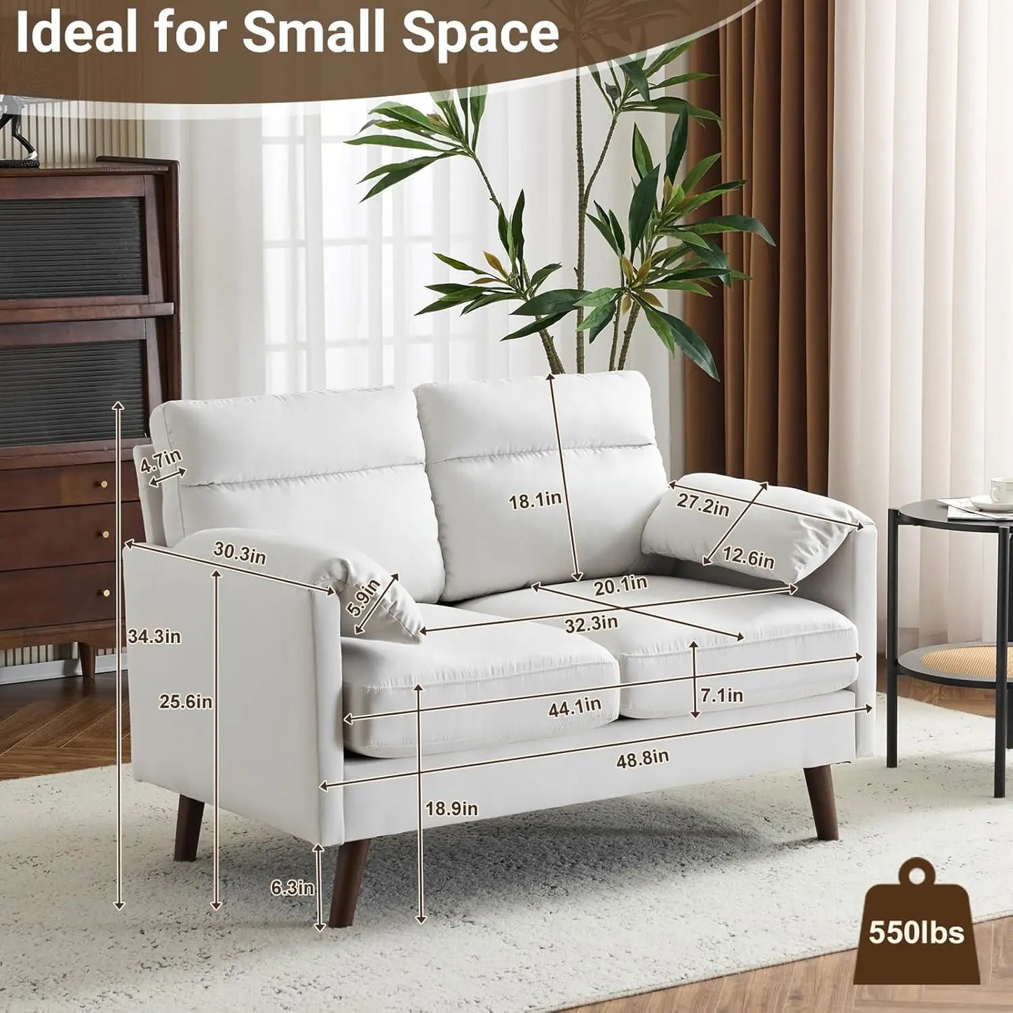 Ljustra Mini Loveseat Sofa Couch Small Space Comfy Seating 48.8"