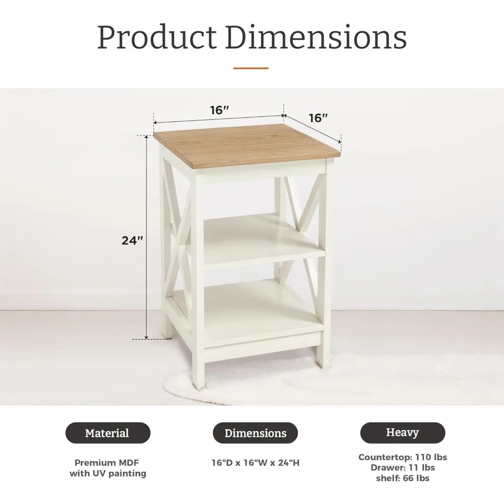 Ljustra 3-Tier End Table Side Table Storage Shelf Small Coffee Table