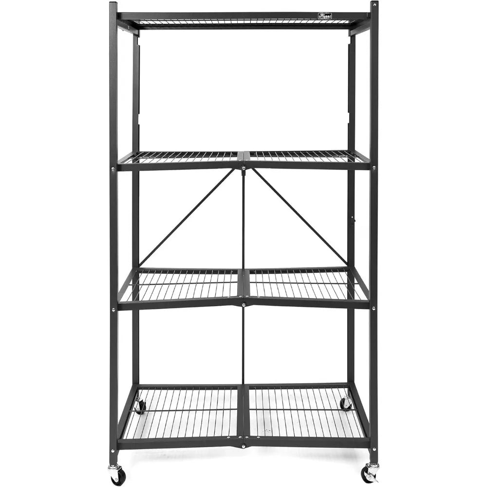 Heavy-Duty 4-Tier Steel Storage Rack Foldable with Locking Wheels