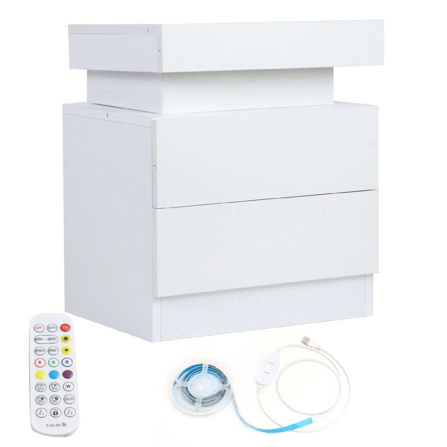 Large Capacity RGB LED Nightstand with 2 Drawers for Bedroom Storage