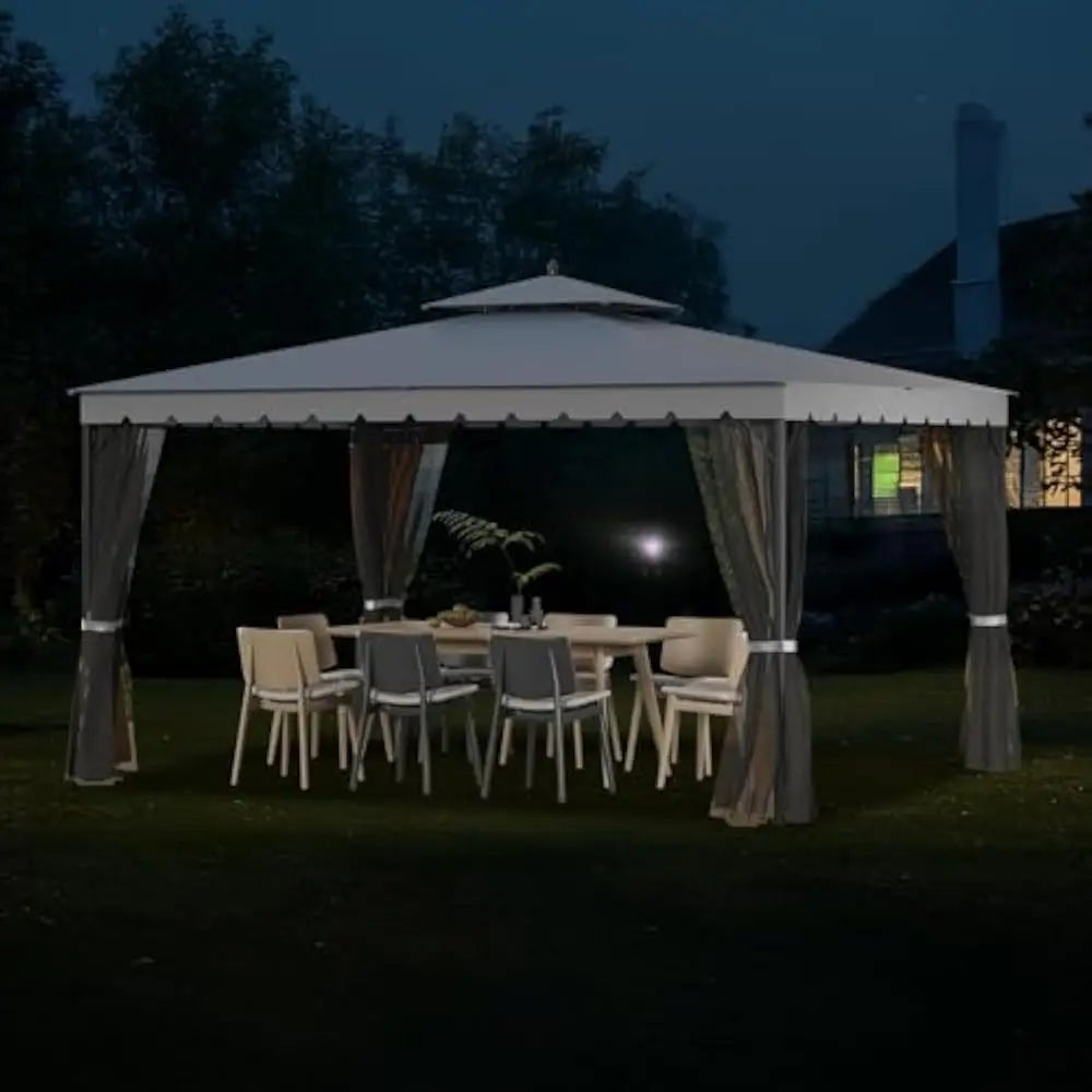 Gazebo with Mosquito Netting Dual Air Roof 10x12 Sturdy Metal Patio