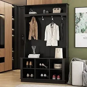 3-in-1 Hall Tree Storage Organizer with Hooks and Shelves for Entryway